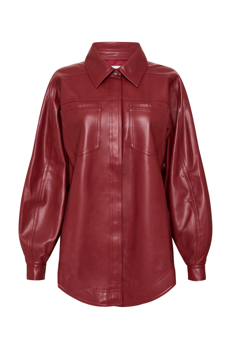 River Vegan Leather Shirt | Mahogany Red | Aje – Aje ROW