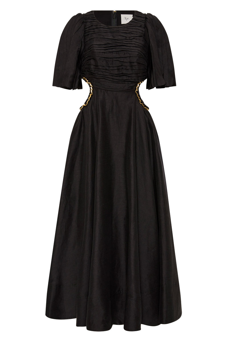 The 3/4 Sleeve Petite Midi Dress (Black) - Mona Juliet