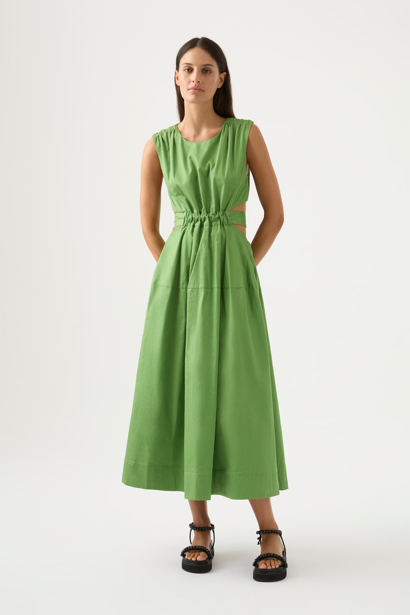 Zorina Tie Midi Dress, Fern Green