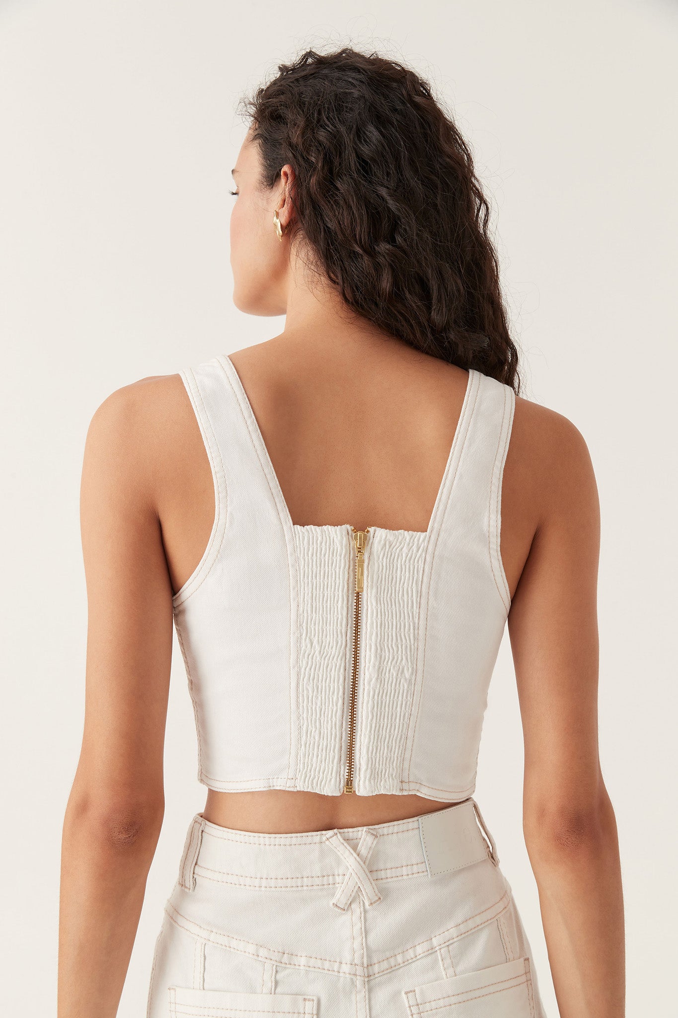 Elena Denim Cropped Bustier, White