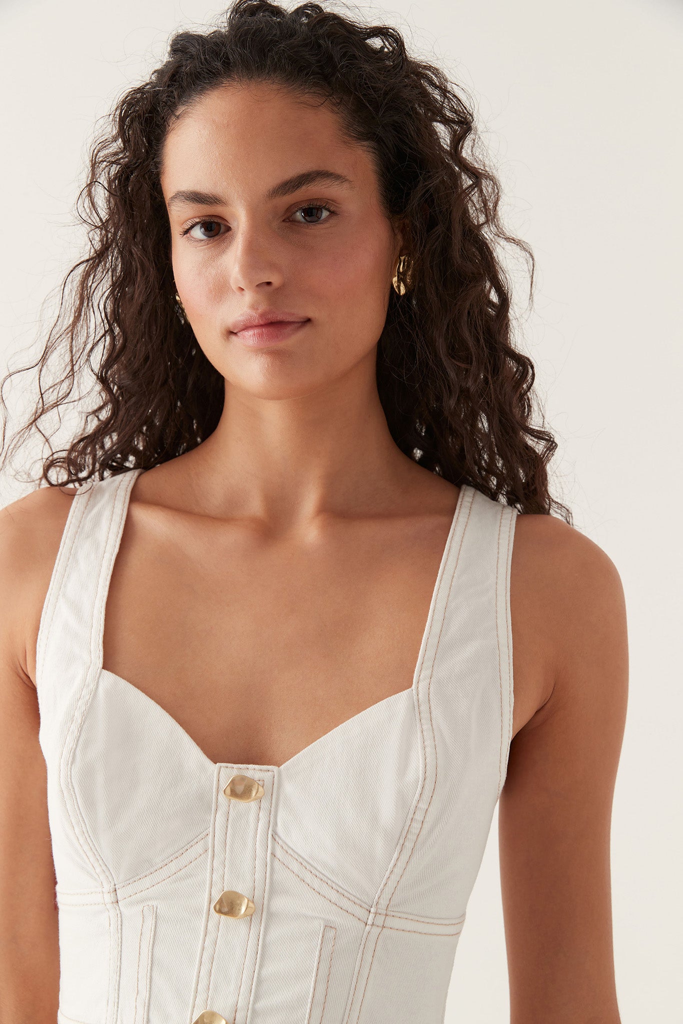 Elenina Top - Button Up Cropped Shirt in White