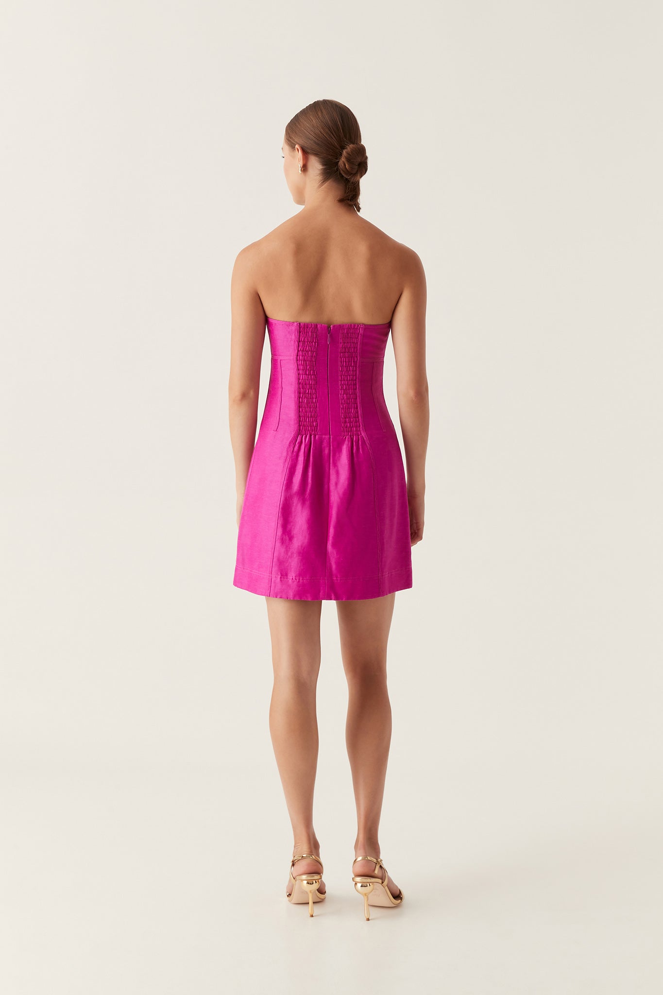 Strapless Rosette Satin Mini Dress