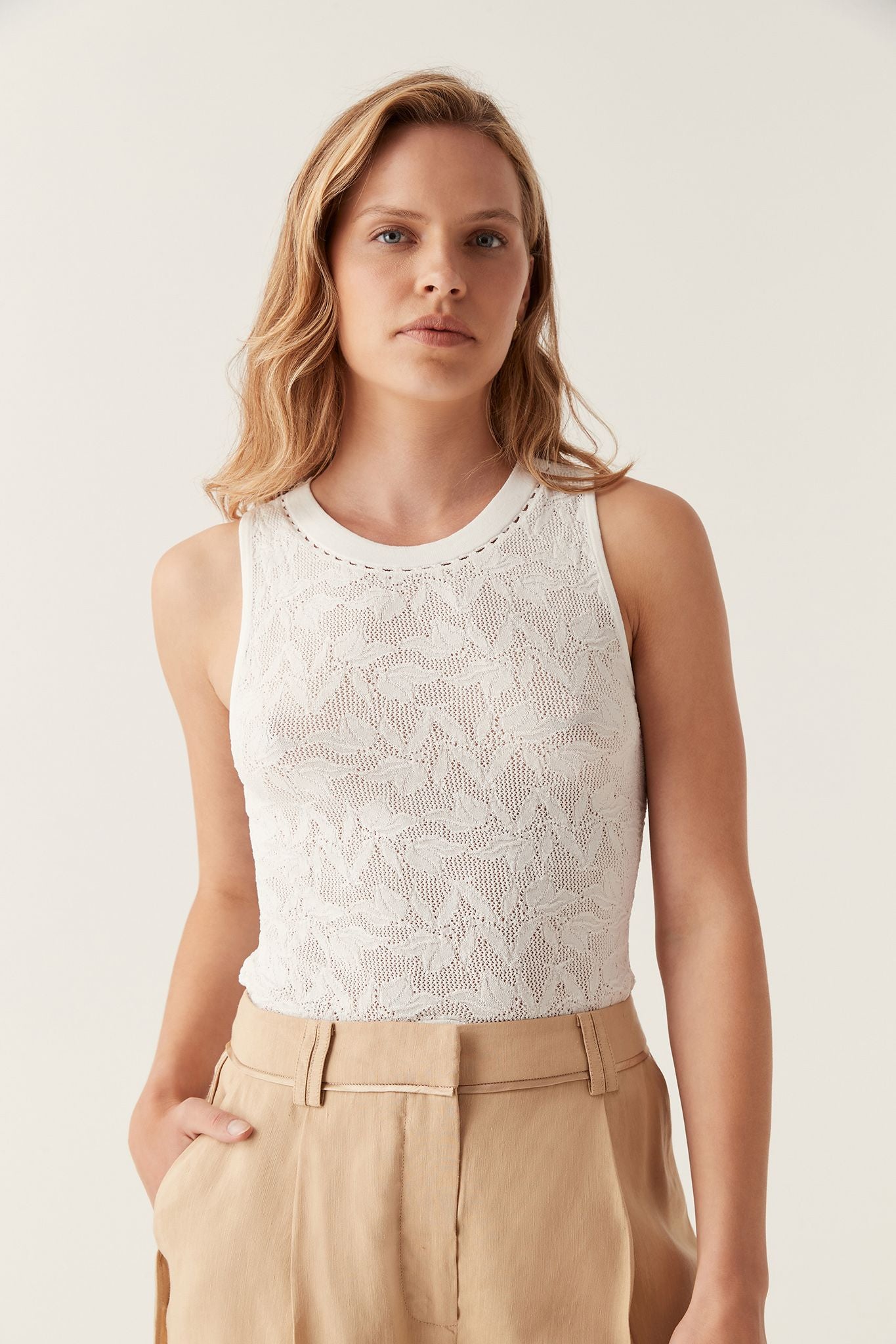 Cream lace shop tank top