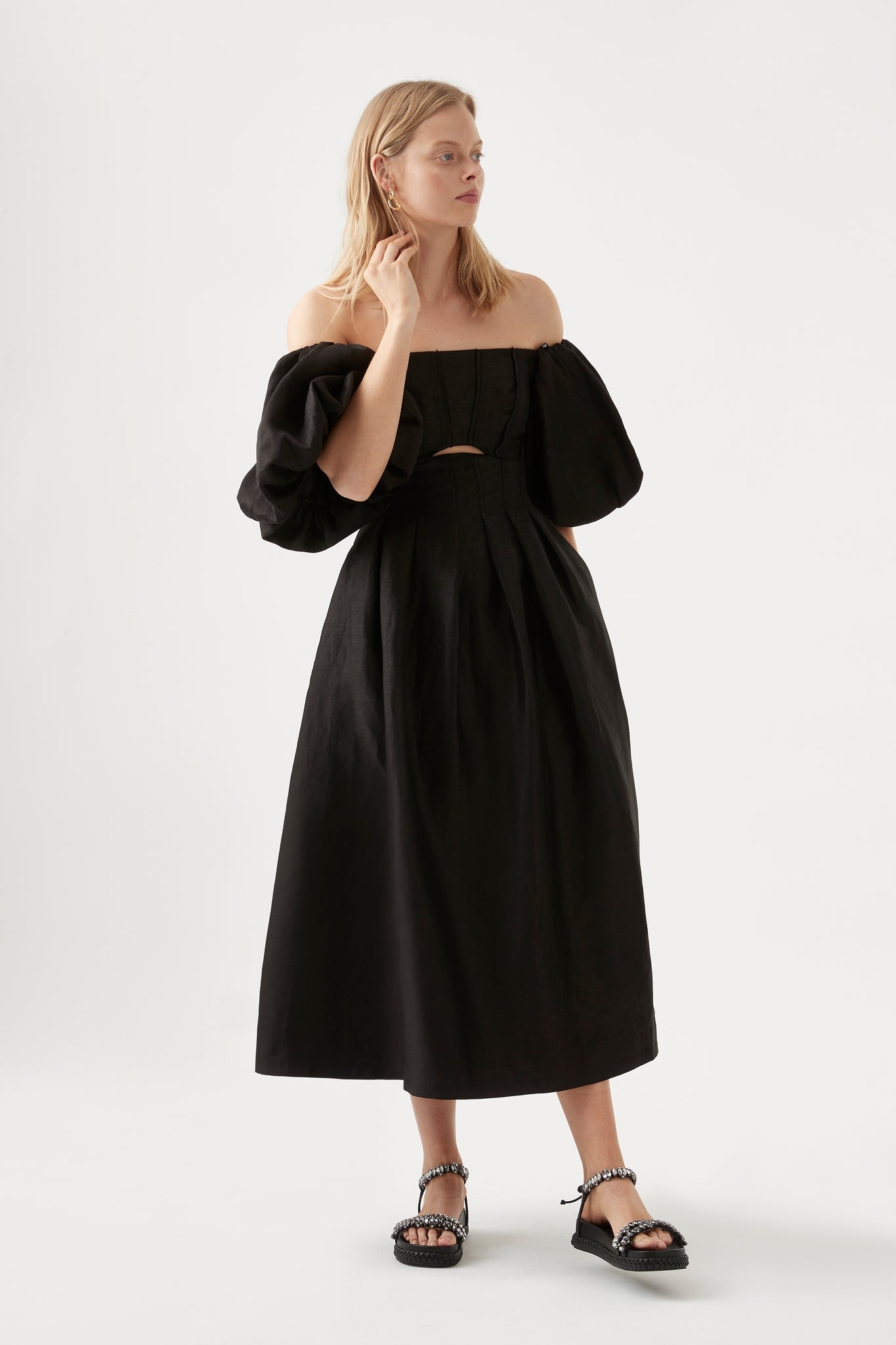 Eugenie Off Shoulder Midi Dress | Black | Aje – Aje World