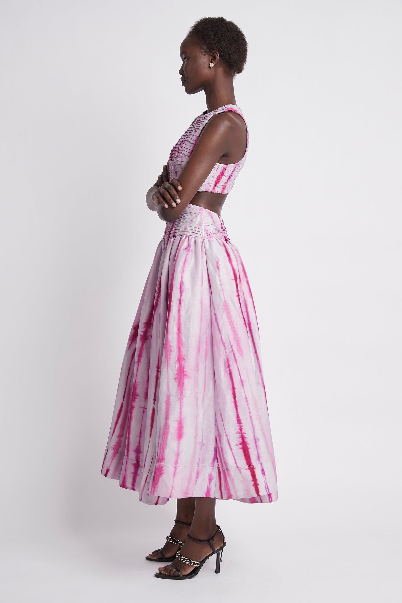 Introspect Cut Out Midi Dress Pink Ripple Tie Dye Aje Aje World