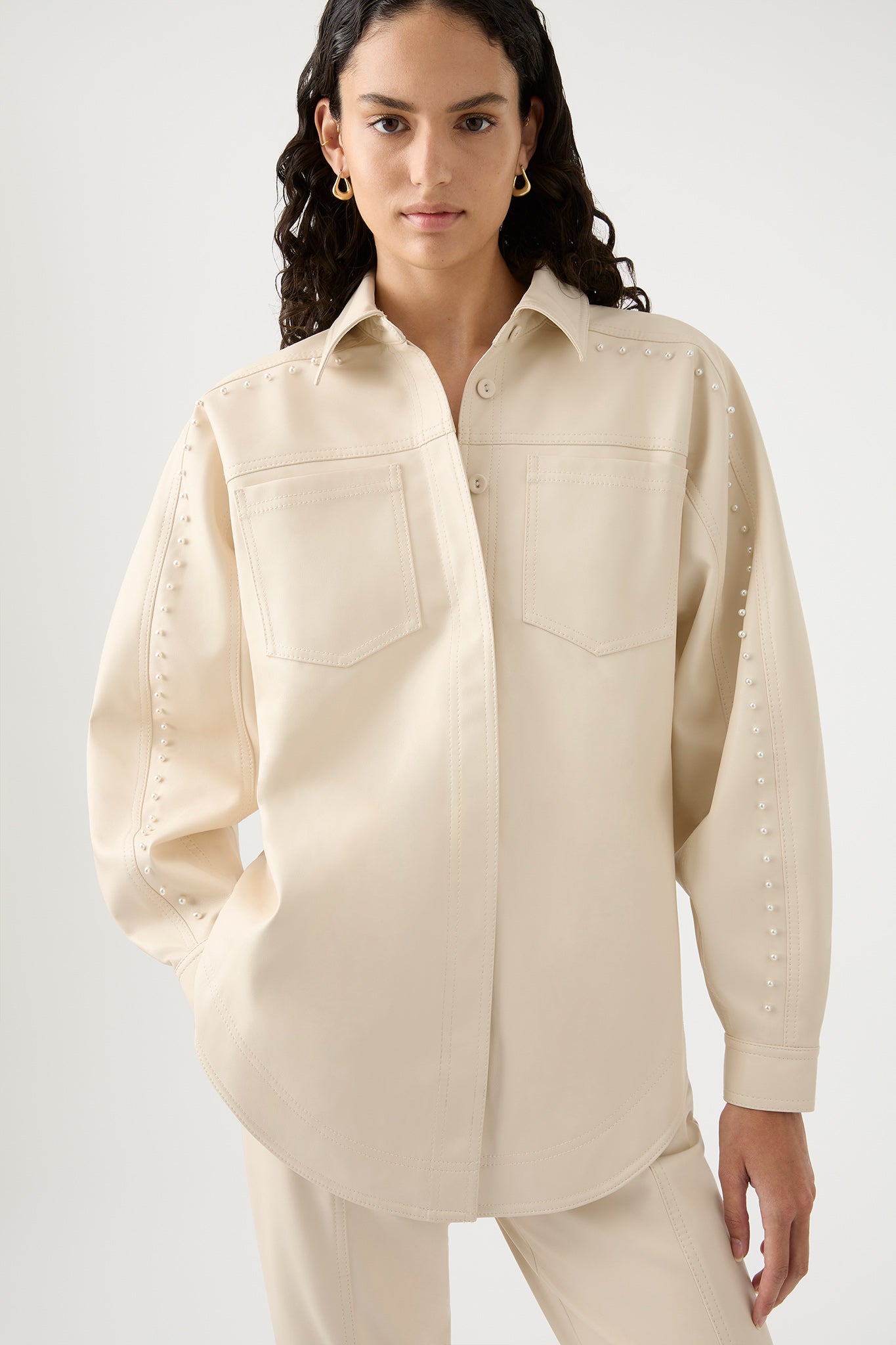 Lumen Pearl Shirt | Sandstone Beige | Aje – Aje World