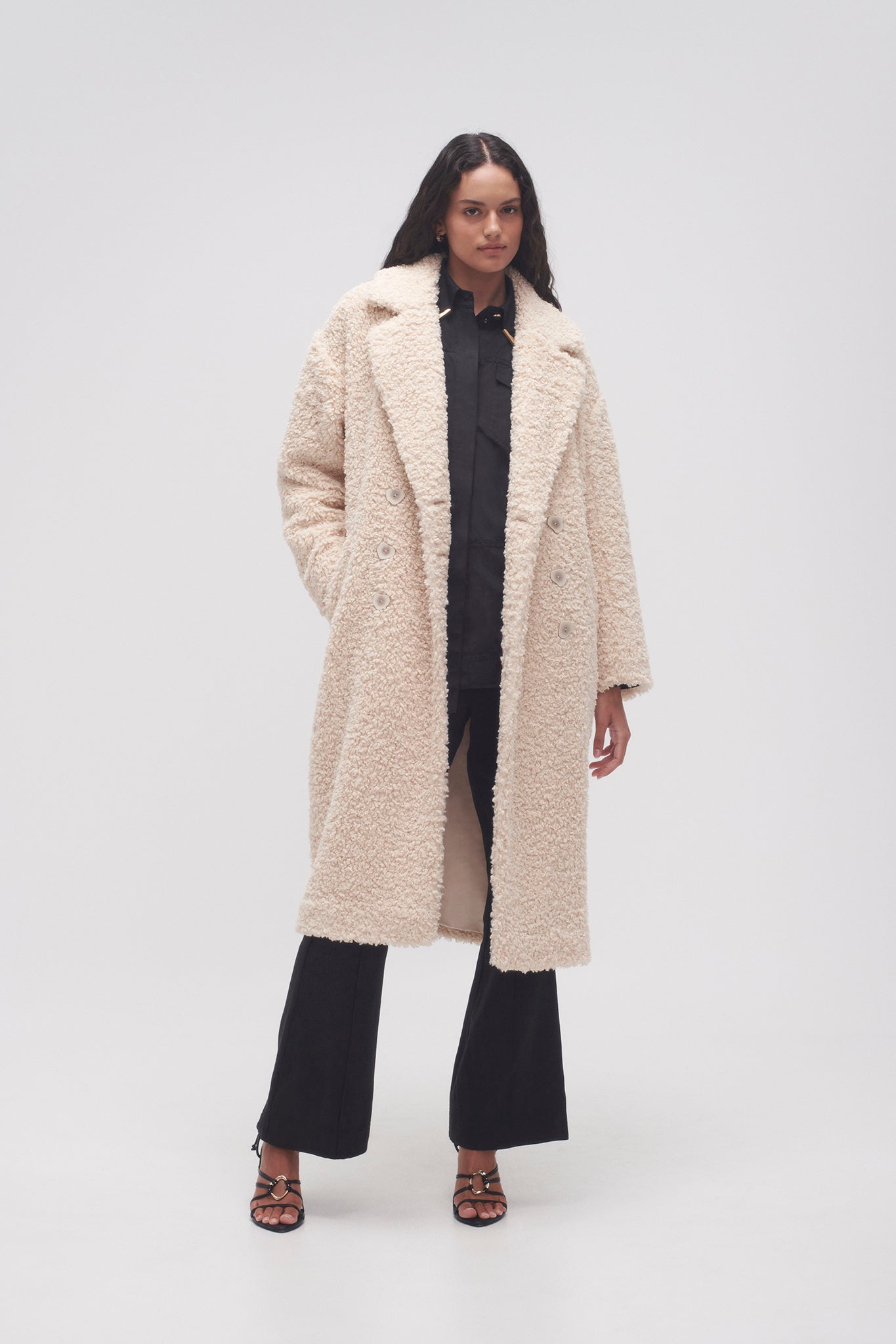 Cream teddy long clearance coat