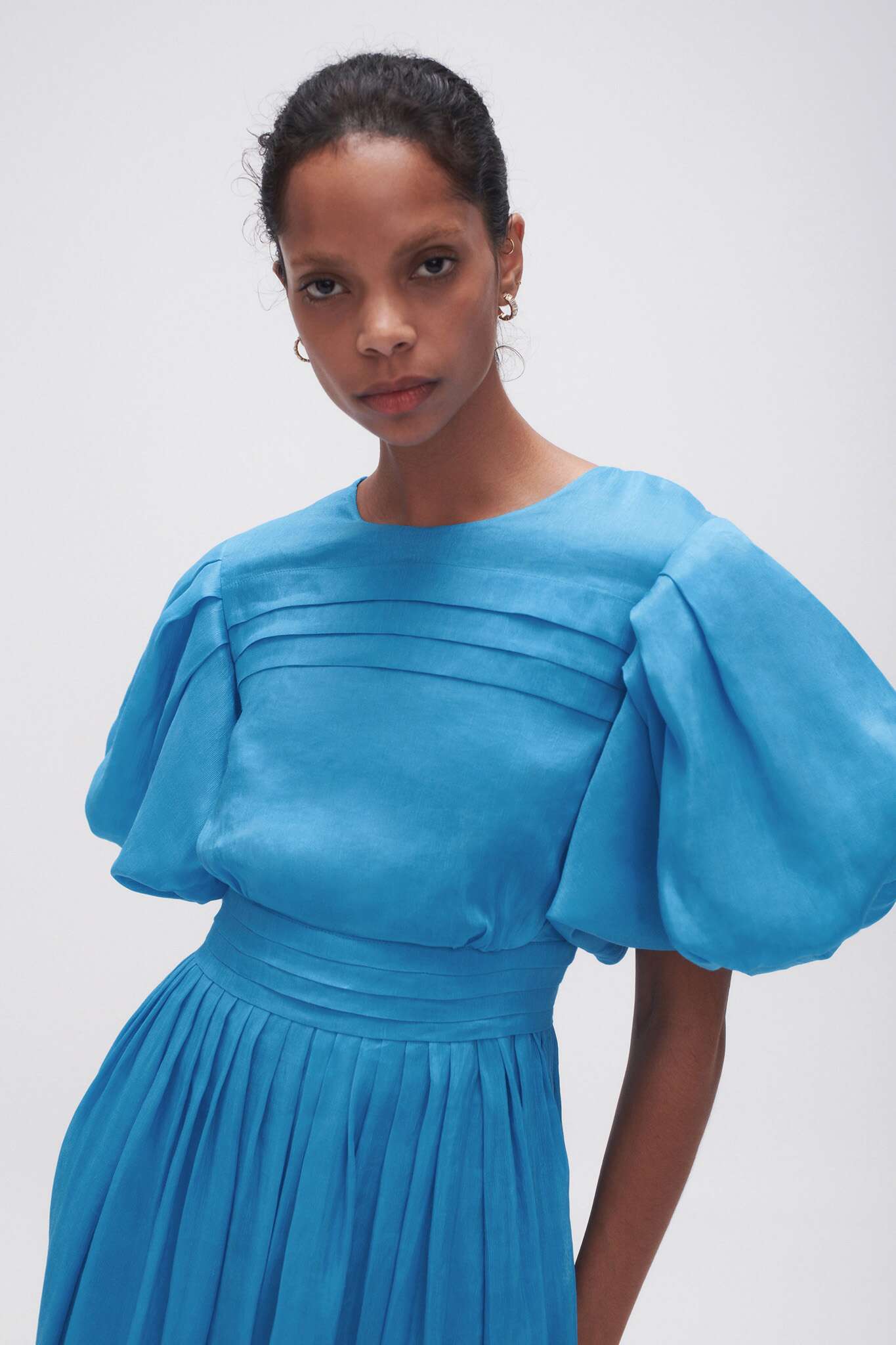 Sylvia Pintuck Midi Dress, Azure Blue