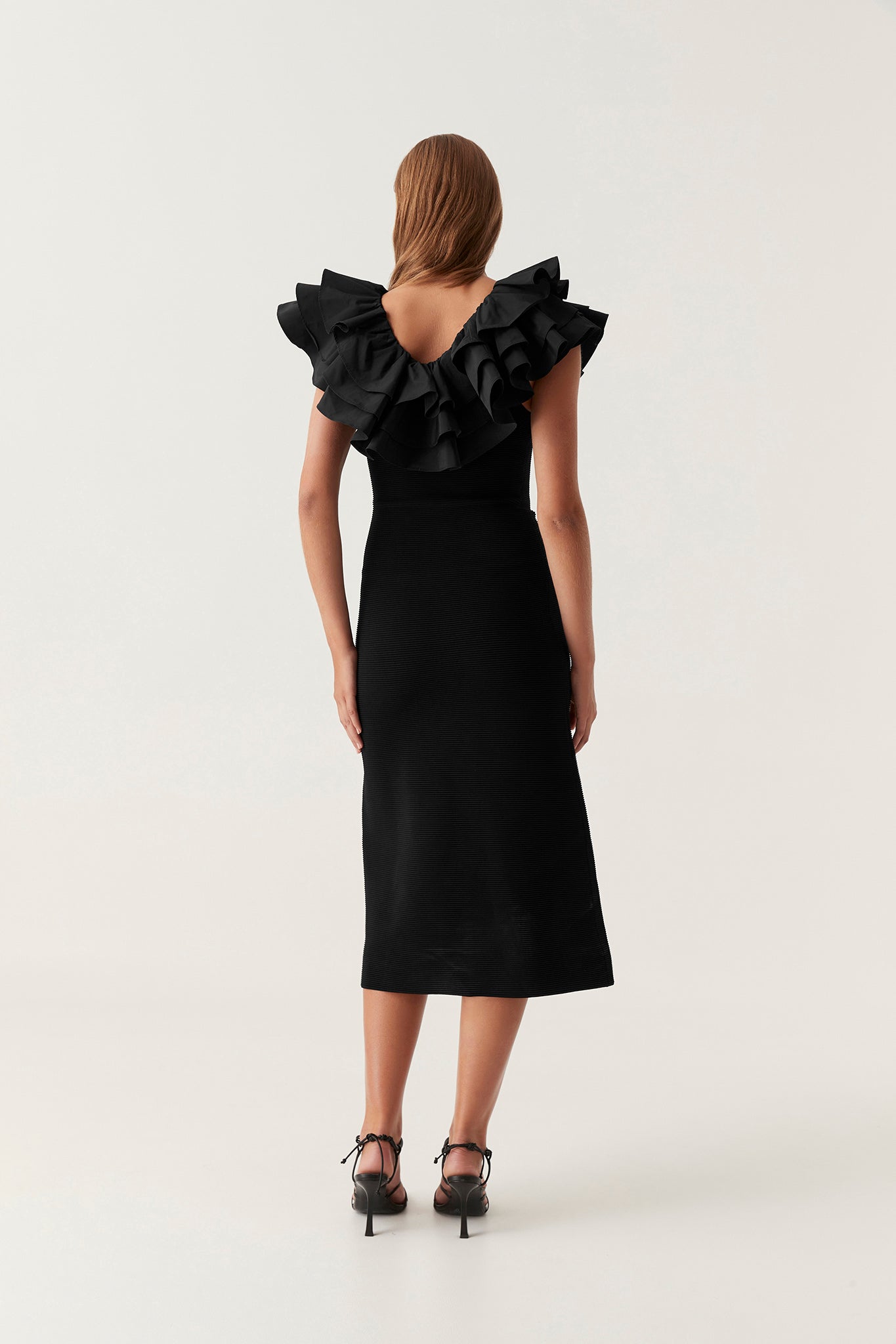 Transcendent Ruffle Midi Dress, Black