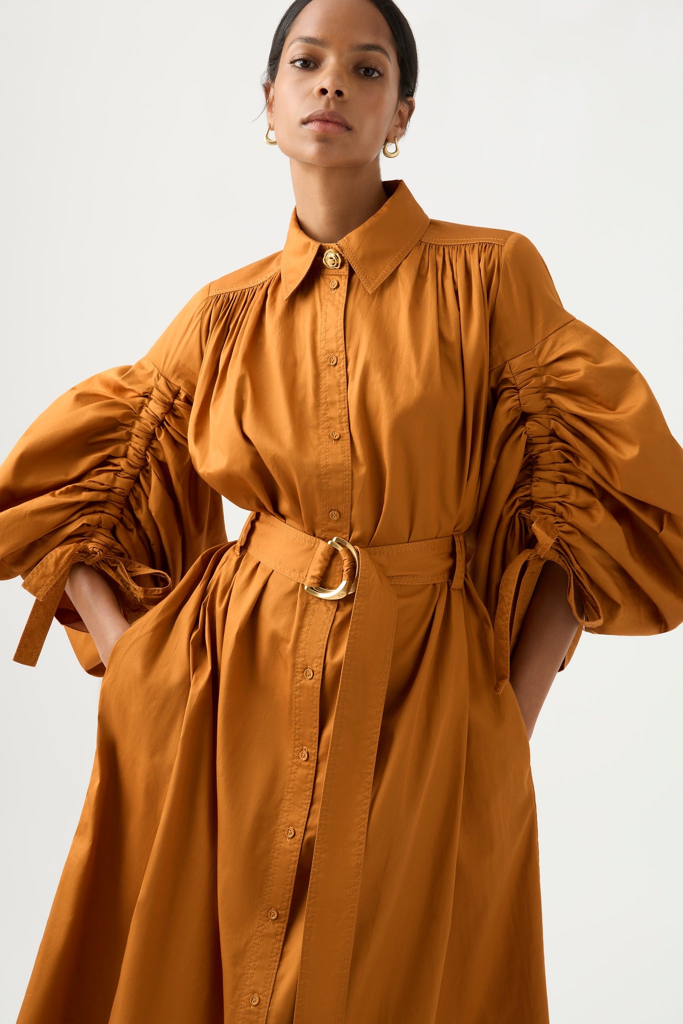 Utopia Drawstring Midi Dress, Chestnut Brown