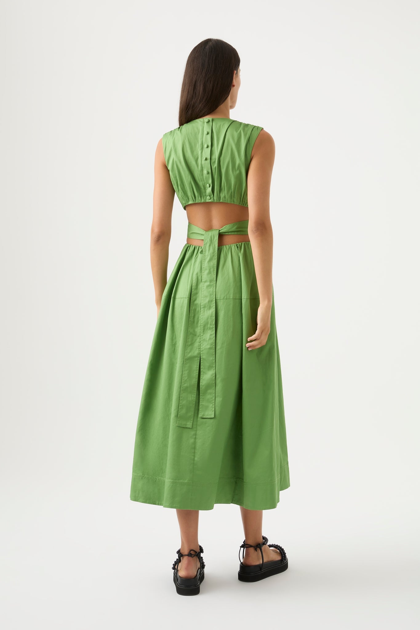 Zorina Tie Midi Dress, Fern Green