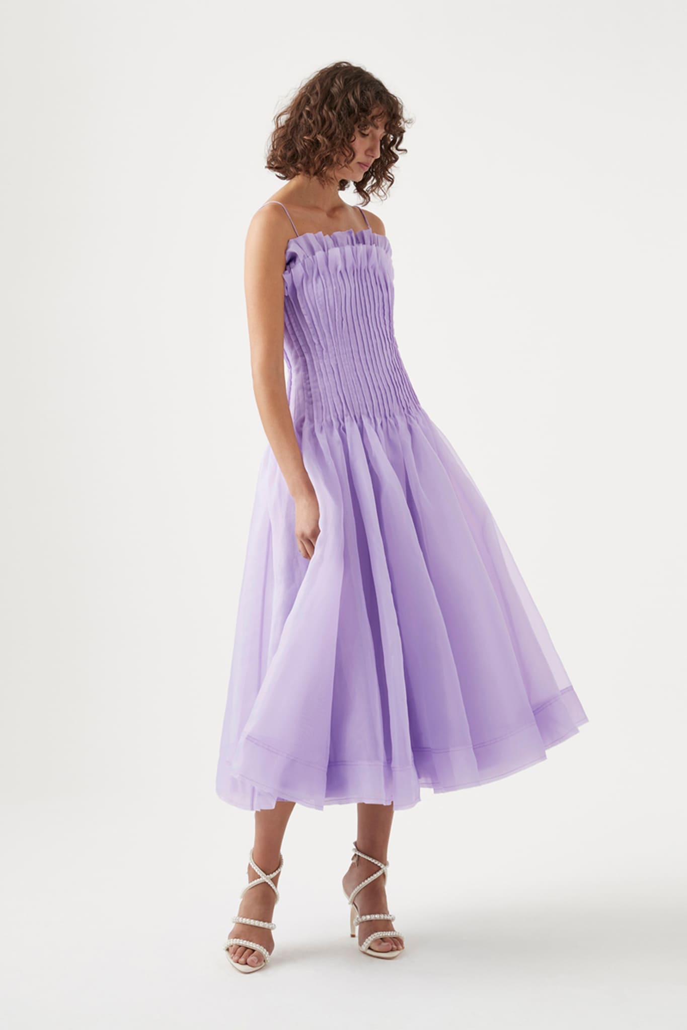 Horizon Pintucked Midi Dress, Lilac