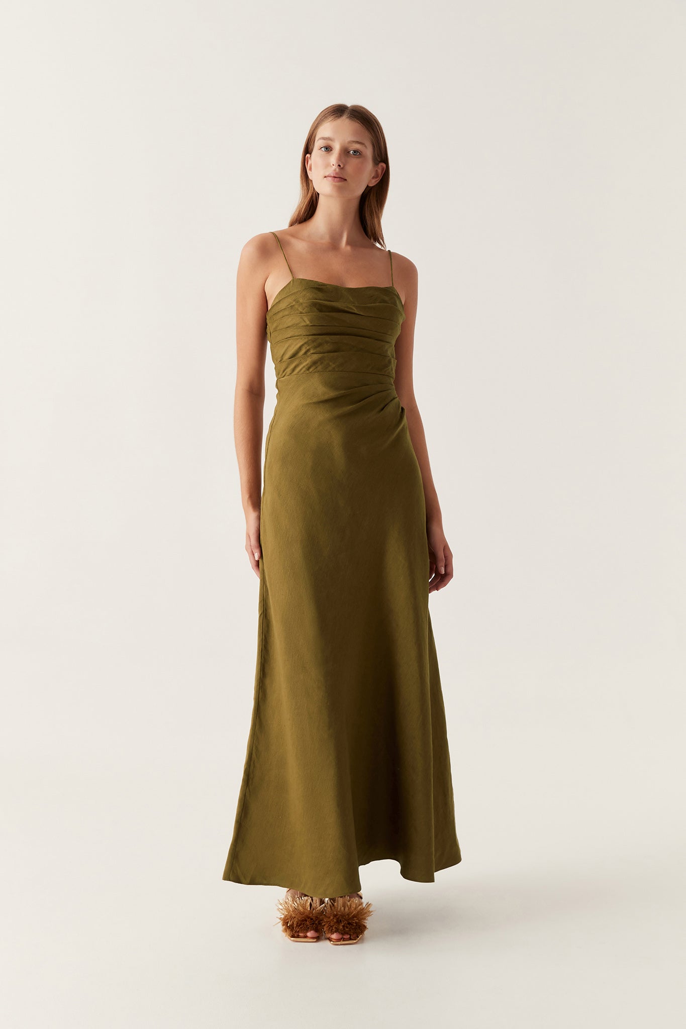 Clarice Draped Maxi Dress, Deep Olive